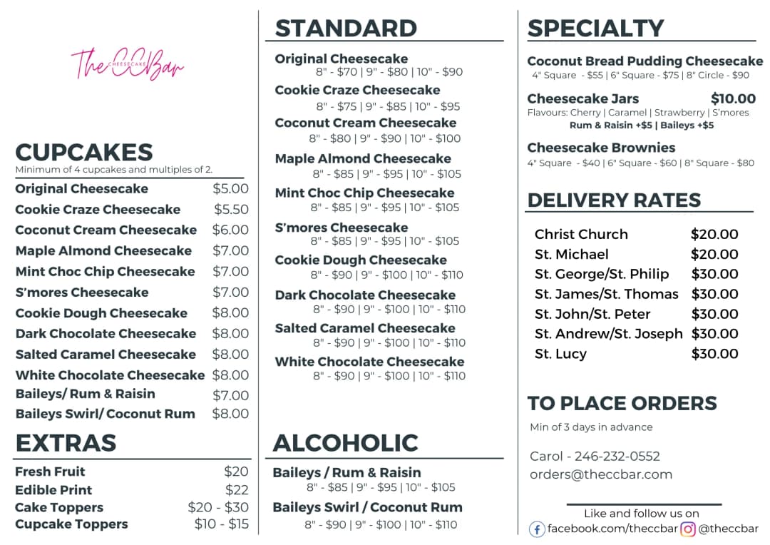 The Cheesecake Bar year-round menu